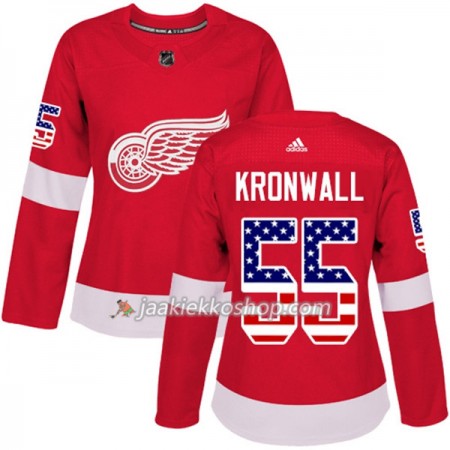 Nainen NHL Detroit Red Wings Pelipaita Niklas Kronwall 55 Adidas 2017-2018 Punainen USA Flag Fashion Authentic